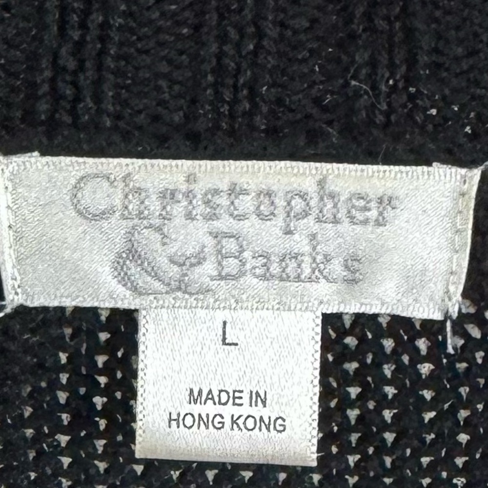 Christopher & Banks Black Long Cardigan Sweater L Open Front with Tie Closure - Picture 4 of 8